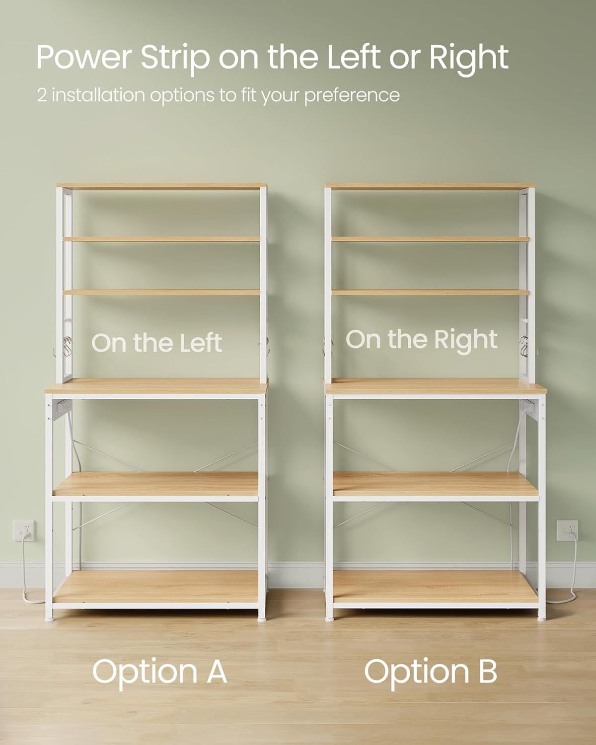 Songmics Home Oak/White Baker's Rack with 4 AC Outlets