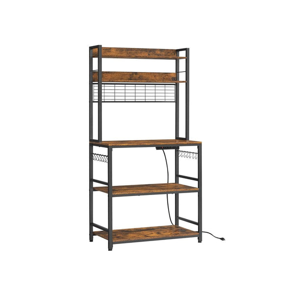 Songmics Home Rustic Brown Baker's Rack with Charging Station U0