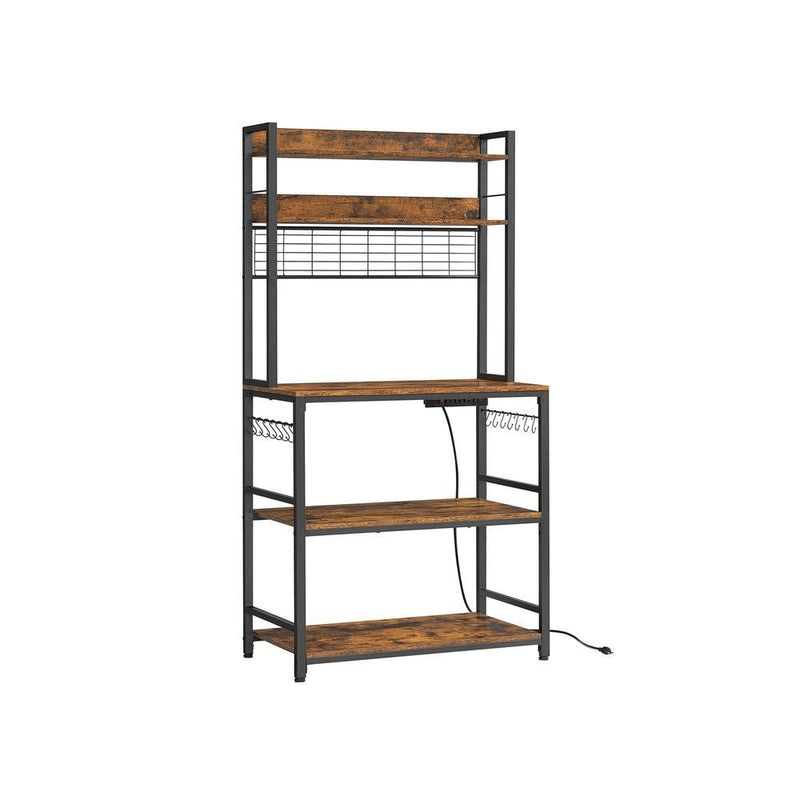 Songmics Home Rustic Brown Baker's Rack with Charging Station U0