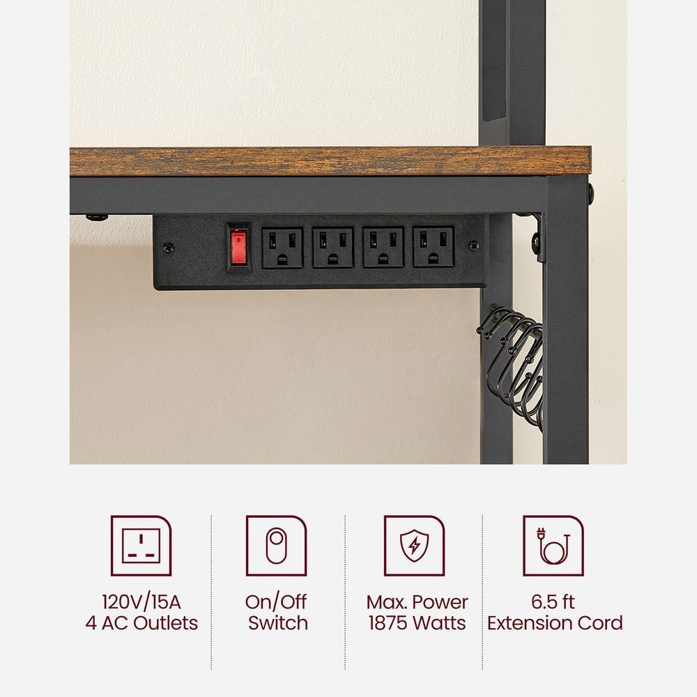 Songmics Home Rustic Brown Baker's Rack with Charging Station