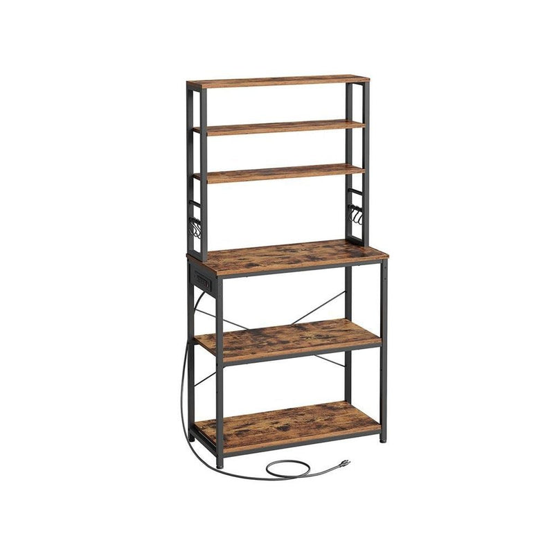 Songmics Home Small Rustic Brown Baker's Rack with 4 AC Outlets S5
