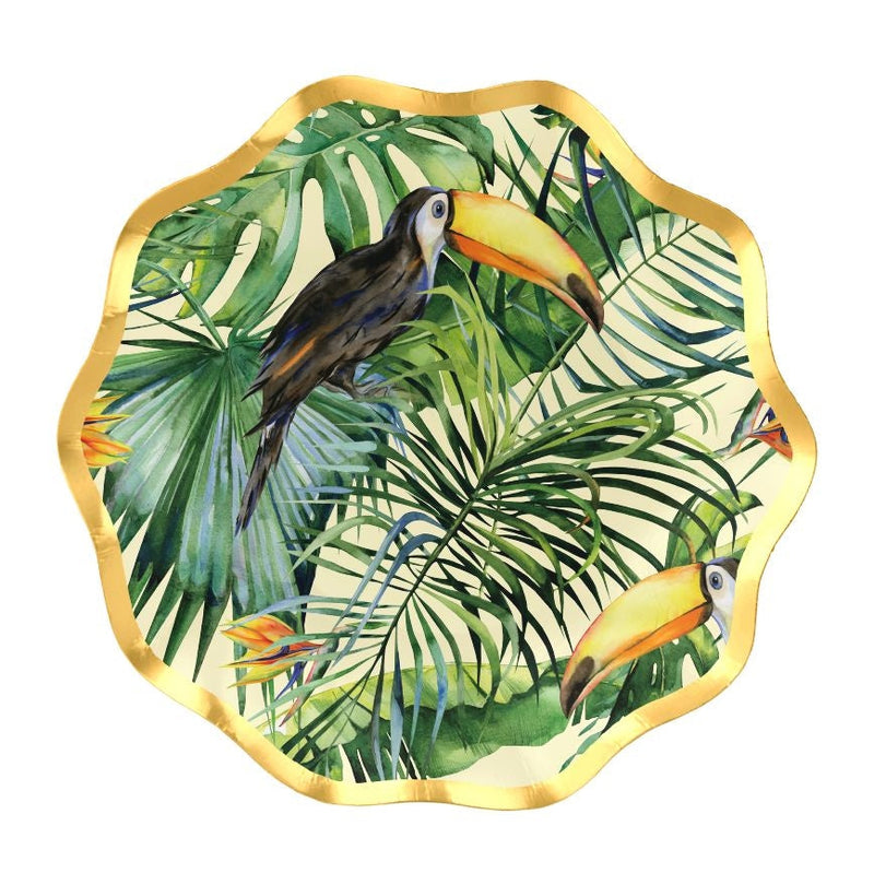 Sophistiplate Palm Spring Round Paper Disposable Appetizer Bowls, Green/Gold, 6.5-in, 8-pk, for Summer Party K1