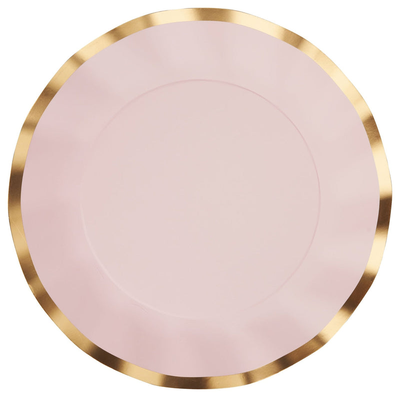 Sophistiplate Round Bordered Trimmed Paper Disposable Dinner Plates, Pink/Gold, 10-in, 8-pk, for Valentine's Day/Bridal Shower/Baby Shower B2