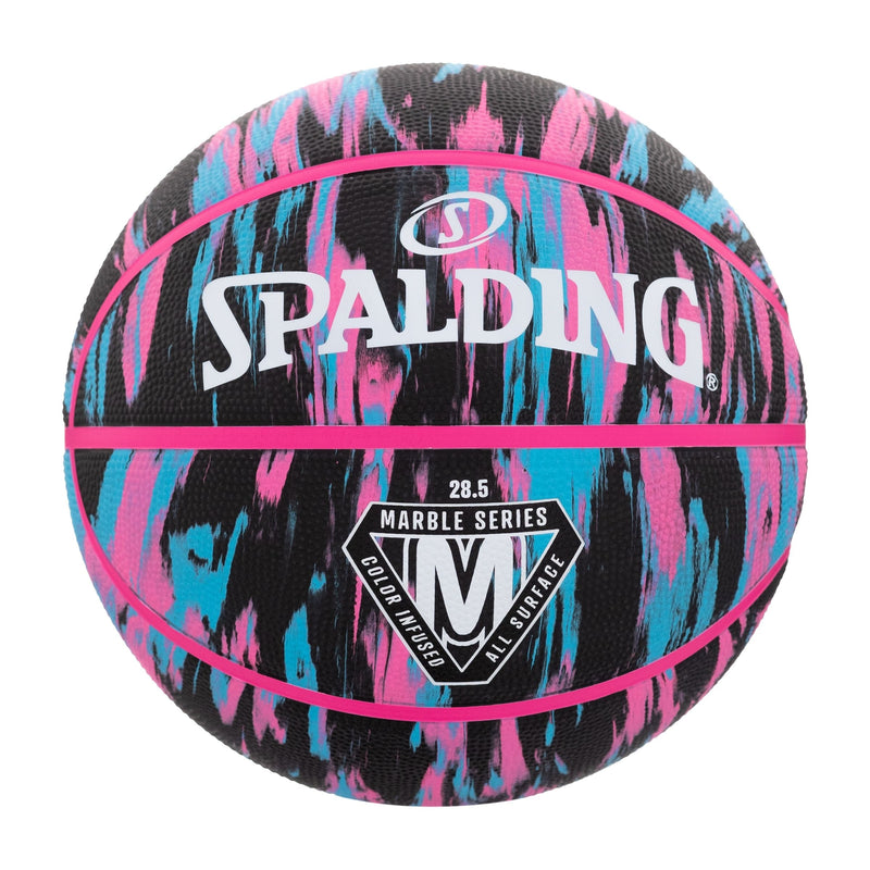 Spalding Marble Series 4Her Outdoor Rubber Basketball, Size 6 (28.5-in), Black/Pink, Y9