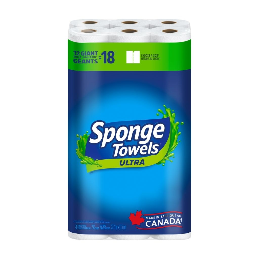 SpongeTowels Ultra Choose-A-Size Giant Roll Paper Towels, 2-ply, 12-pk