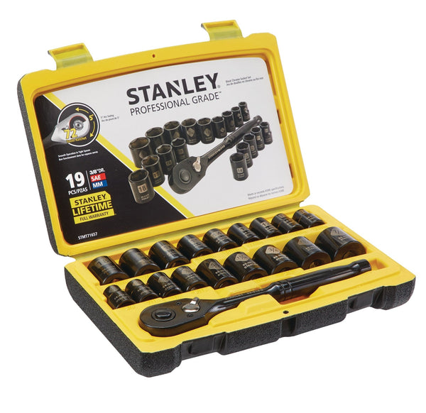 Stanley Professional Grade Black Chrome Socket Set, 19-pc, SAE/Metric D0