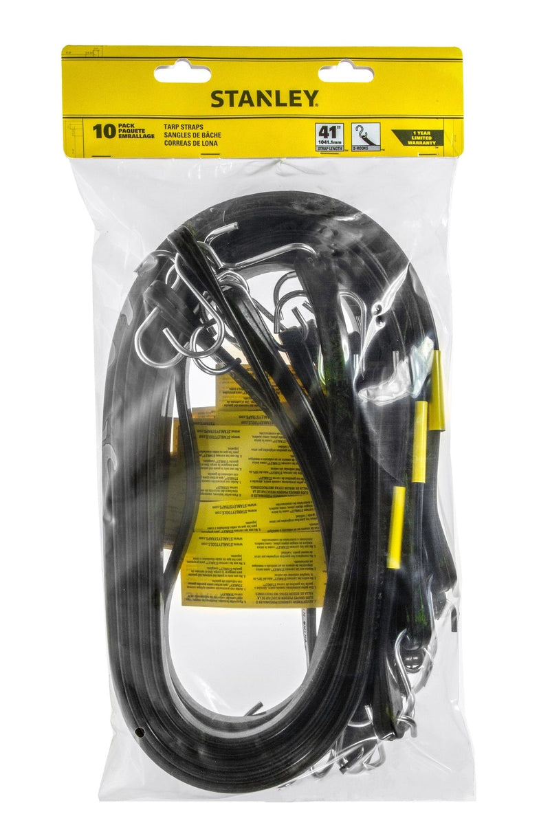 Stanley Tarp Straps, All-Weather Rubber Bungee Cords with S-Hooks, 41-in, 10-pk I2