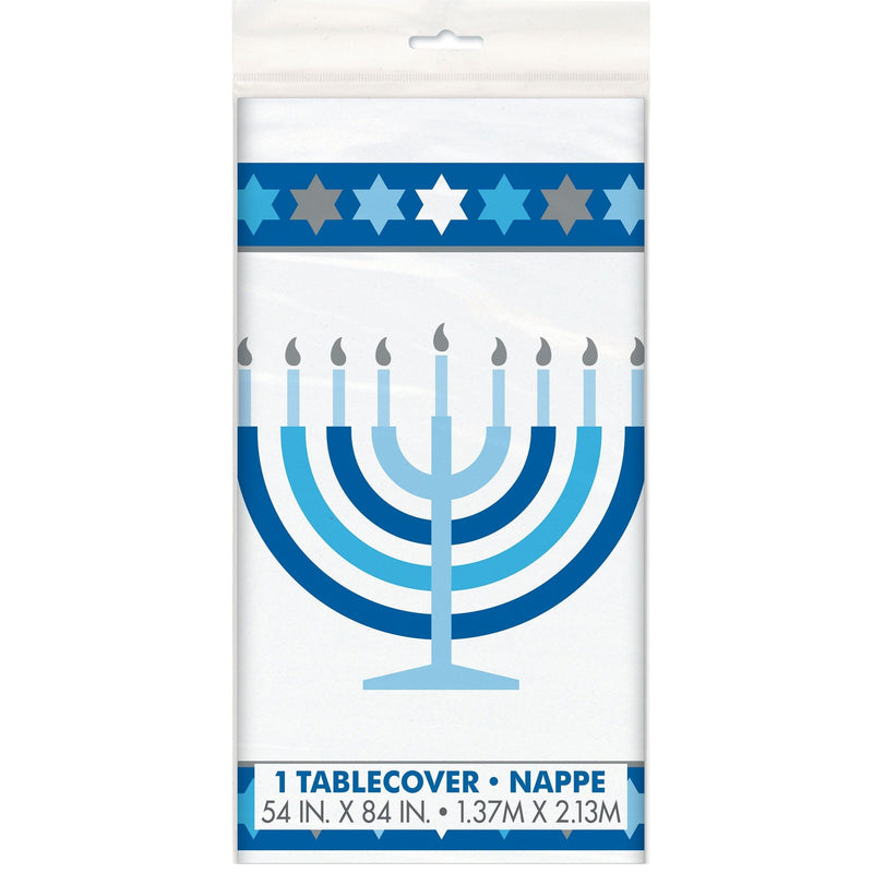 Starry Rectangle Plastic Reusable Table Cover, White/Blue, 54x108-in, for Hanukkah R5