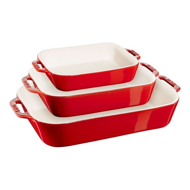 Staub Nestable Cherry Non-Stick Ceramic Rectangular Baking Dish Set, 3-pc J4