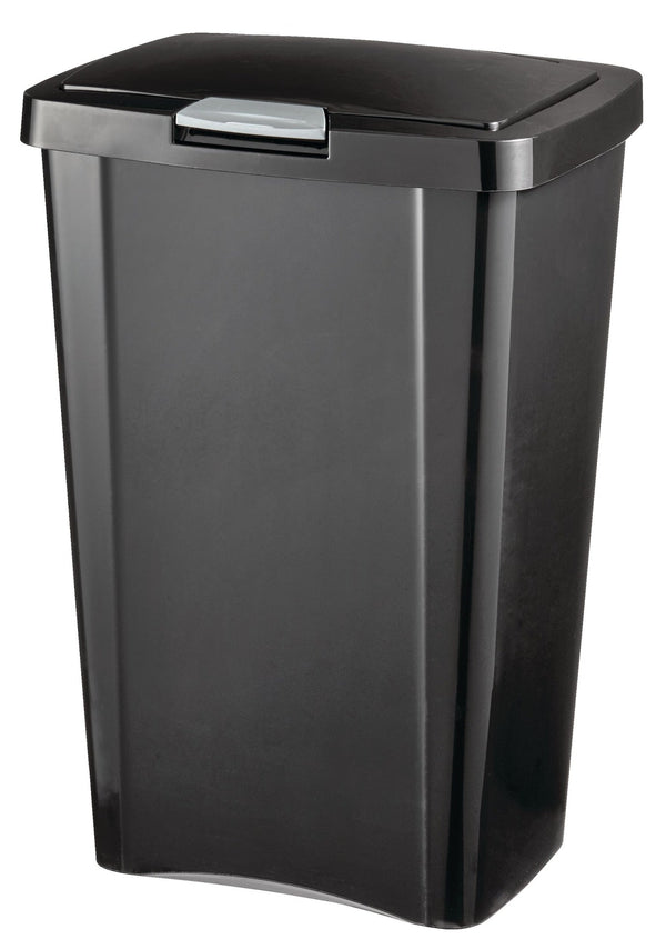 Sterilite Plastic Rectangular Springloaded Touch Top Garbage Can, Black, 49-L E3