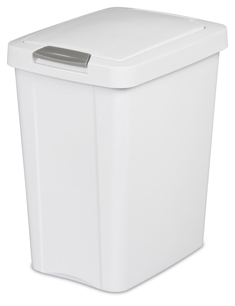 Sterilite Plastic Rectangular Springloaded Touch Top Garbage Can, White, 28-L K2