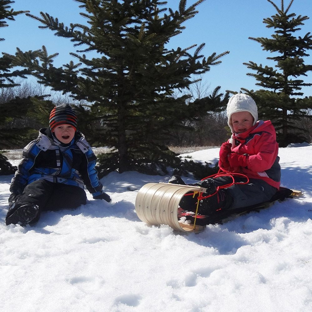 Streamridge Grizzly Kids' Traditional Vintage Wooden Winter Toboggan Sled & Seat Pad, 4-ft