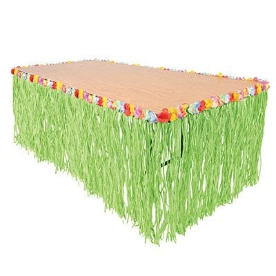 Summer Green Grass Hawaiian Table Skirt, 9-ft O3