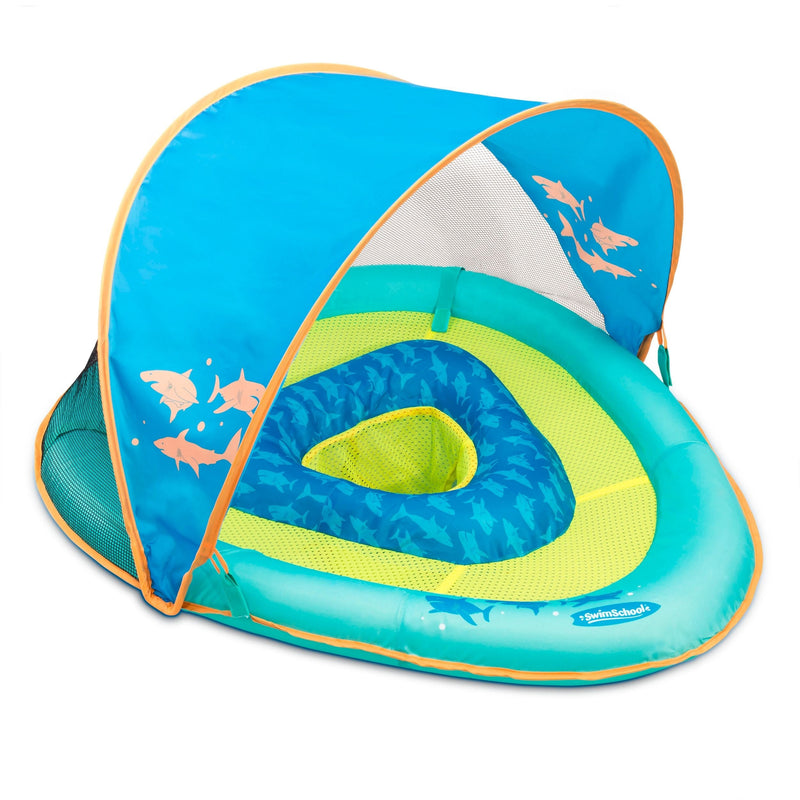 SwimSchool Grow-with-Me Inflatable UV-Protected Baby Swim Float/Boat with Canopy, Blue, Ages 6-24 months D6