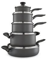 T-fal Hard Titanium Cookware Set, Non-stick, Dishwasher & Oven Safe, Grey, 10-pc