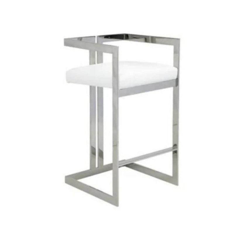 Take Me Home White Cushioned Harvey Stool with Silver Frame Q9