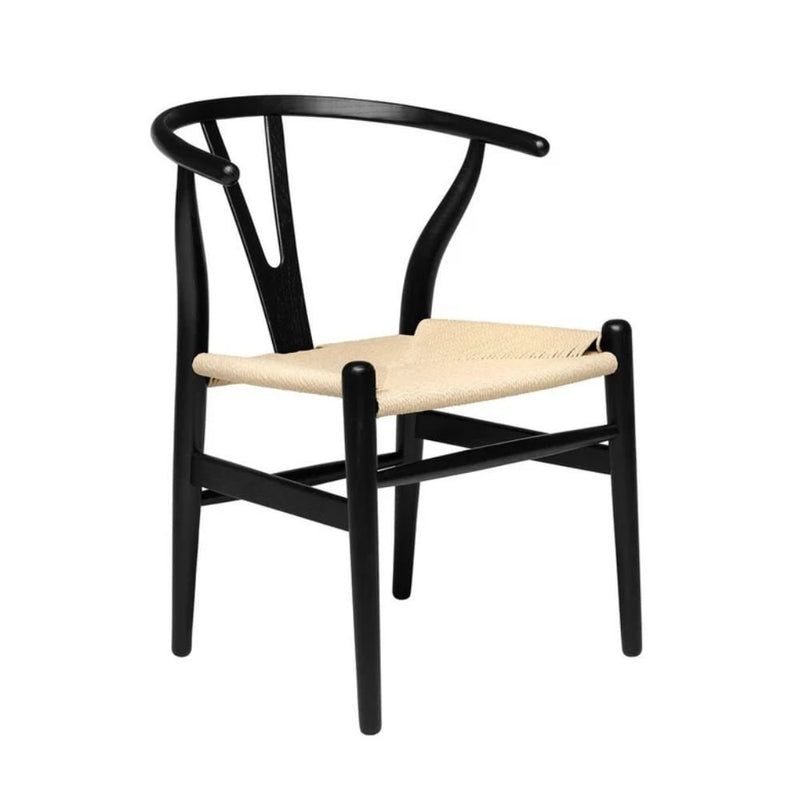 Take Me Home Wishbone Wood Dining Chair with Woven Seat, Black Q3