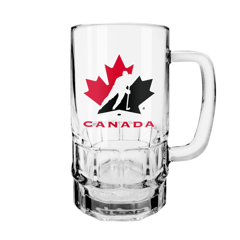 Team Canada/Hockey Canada Reusable Glass Beer Stein, Classic Drinking Glass with Handle, Clar, 18-oz Q5