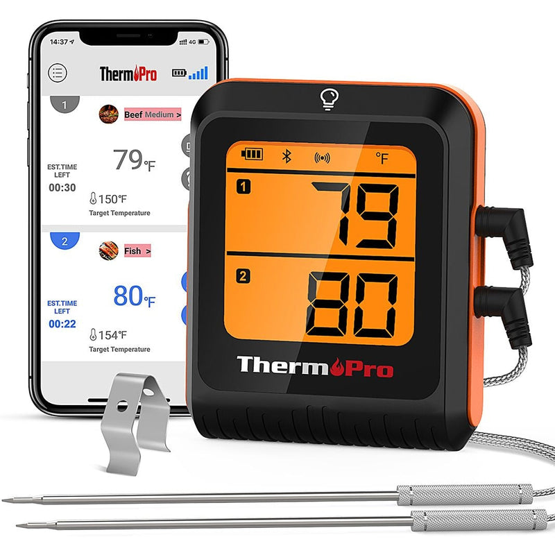 ThermoPro 2-Probe Digital-Read Bluetooth Wireless Food & Meat Cooking Thermometer with Backlight Display & Rechargeable Battery O8