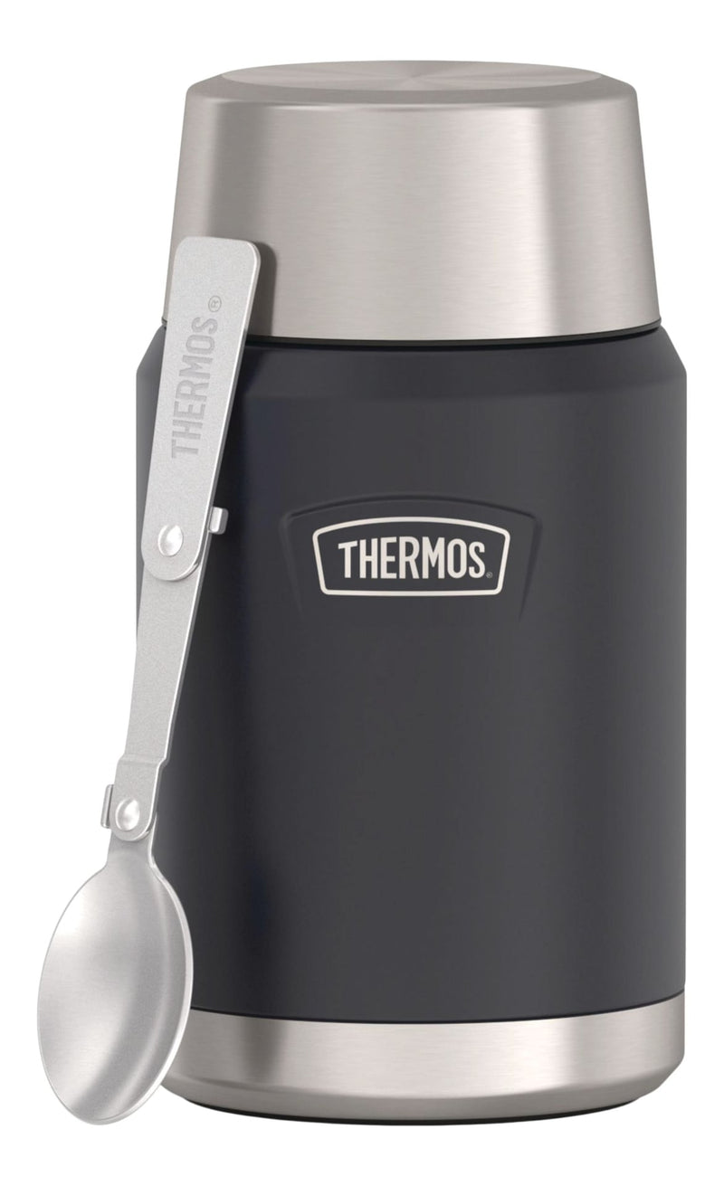 Thermos Stainless Steel Vacuum Insulated Food Jar, 24-oz (710-mL), Black/Blue, with Spoon P4