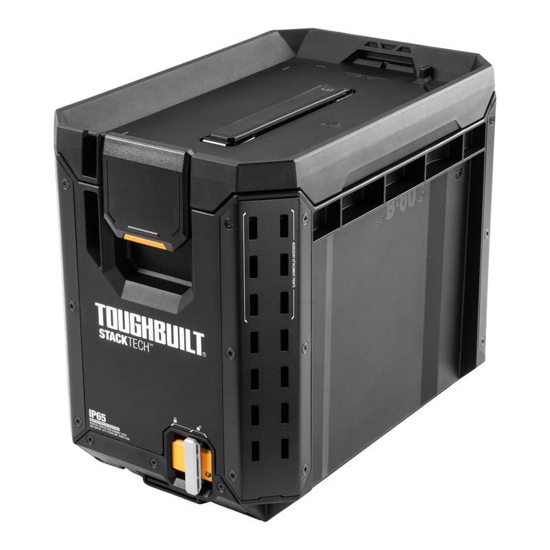 ToughBuilt StackTech Half Portable Modular Plastic/Metal Tool Box with Inner Tray and 5 Dividers, IP65-Rated, Black O1