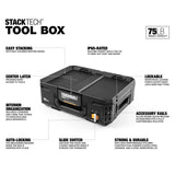 ToughBuilt StackTech Top Portable Modular Plastic/Metal Tool Box with 4 Dividers and 4 Bins, IP65-Rated, Black