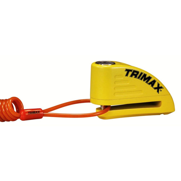 Trimax Alarmed Disc Lock with 8mm Pin, Yellow with Pouch & Cable M8