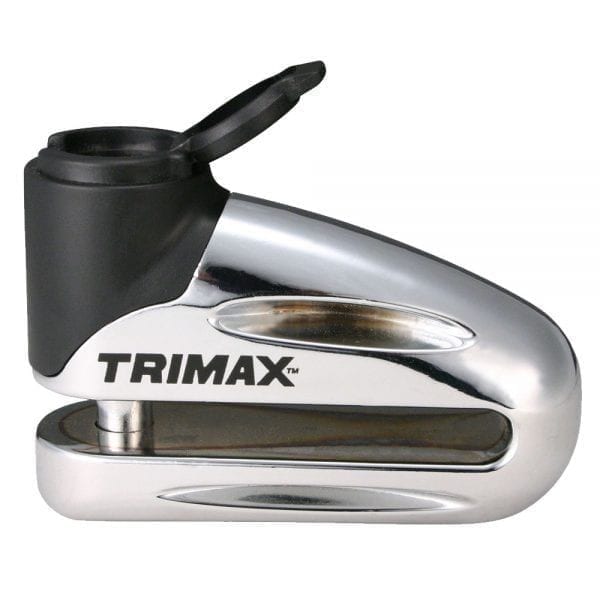 Trimax Hardened Metal Motorcycle Disc Lock with 10mm Pin, Chrome/Silver with Pouch & Cable E9