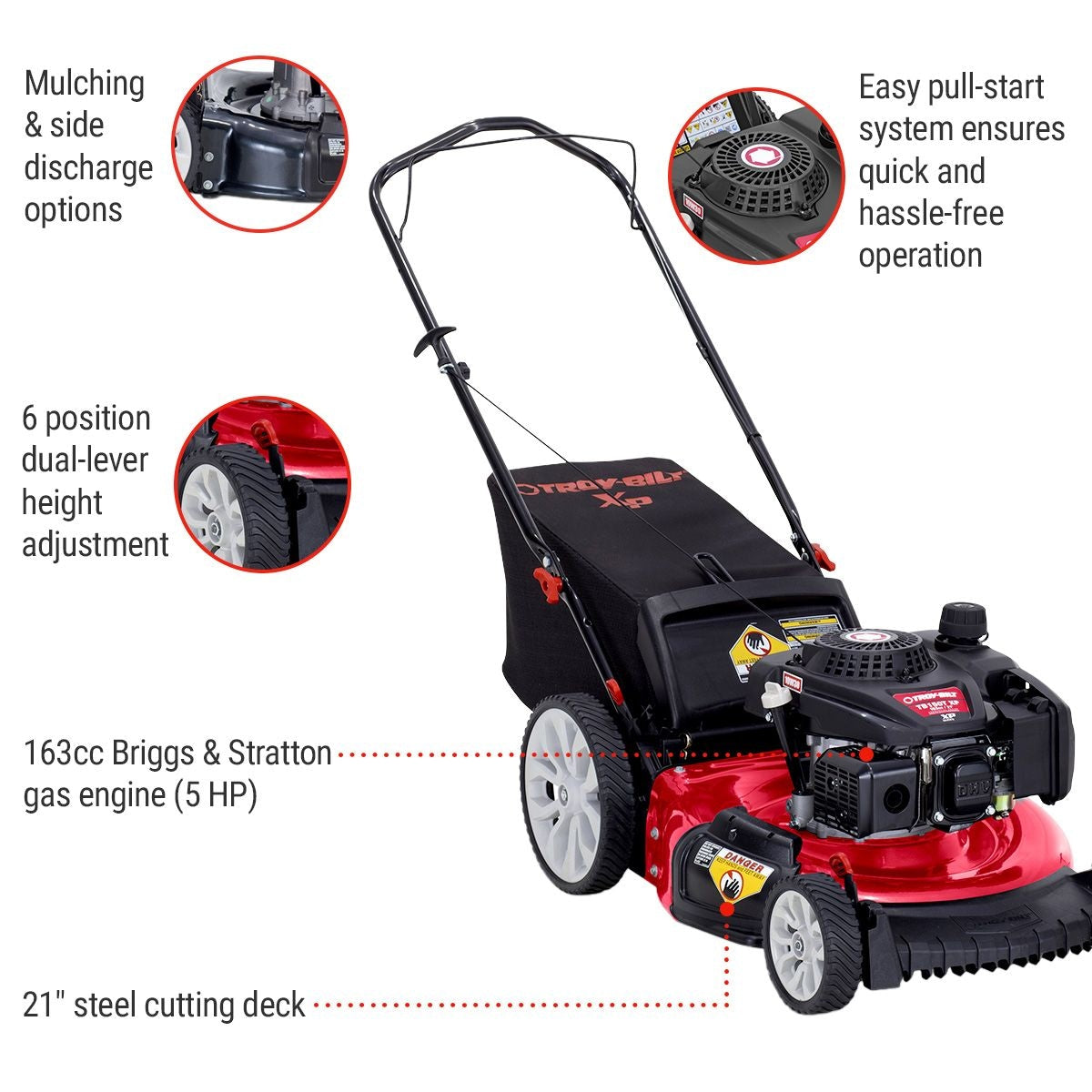 Troy-Bilt 163cc Gas Commercial Push Lawn Mower, 21-in