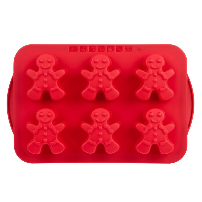 Trudeau Dishwasher Safe Red Silicone Gingerbread Pan, 6-pk Y0