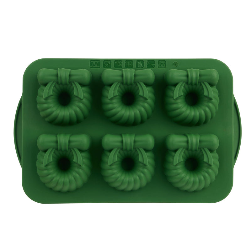 Trudeau Green Steel/Silicone Wreath Cake Pan, 6-pk B8