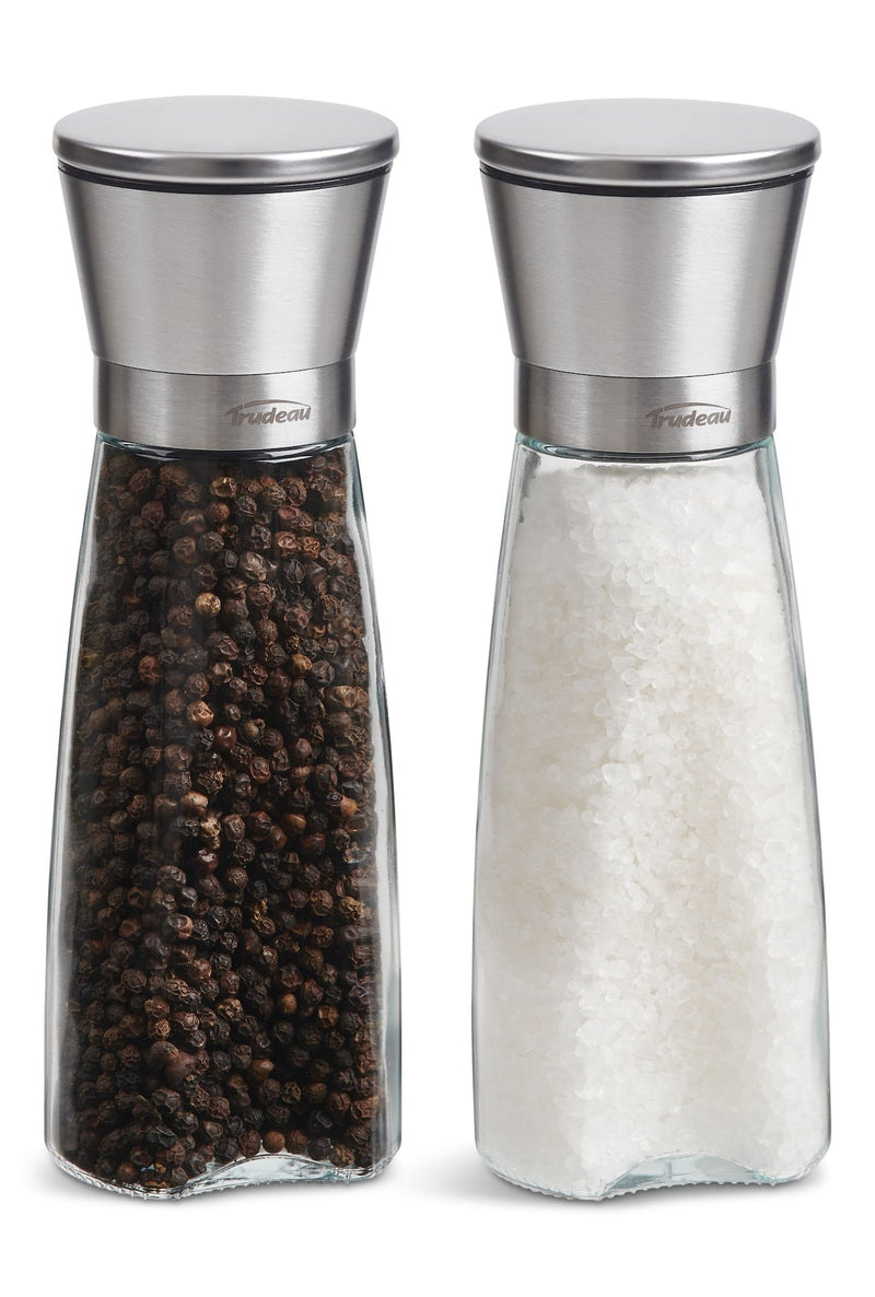 Trudeau Stainless Steel/Glass Salt & Pepper Grinder Mill Set, Pre-Filled, 8-in, 2-pc G9