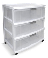 type A Element Clear Frame 3-Drawer Storage Tower/Cart with Wheels, Lockable, 25-in, White