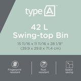 type A Plastic Rectangular Swing Lid Garbage Can, Black/Grey, 42-L