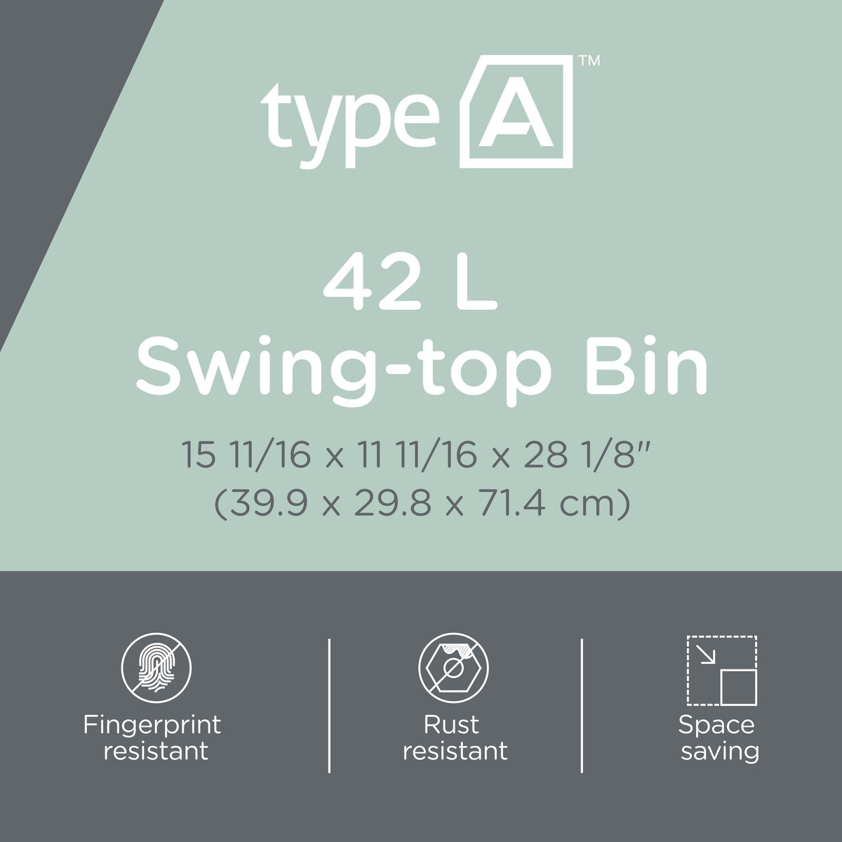 type A Plastic Rectangular Swing Lid Garbage Can, Black/Grey, 42-L