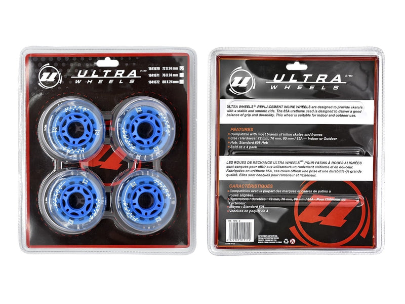 Ultra Wheels Inline Skates Replacement Wheels, Assorted Sizes, Blue, 4-pk R0