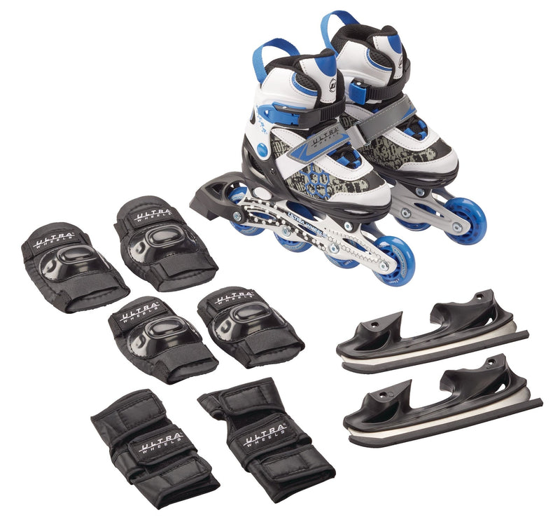 Ultra Wheels Switchers Ice/Inline Skates with Pad Set, Blue, Youth Q3