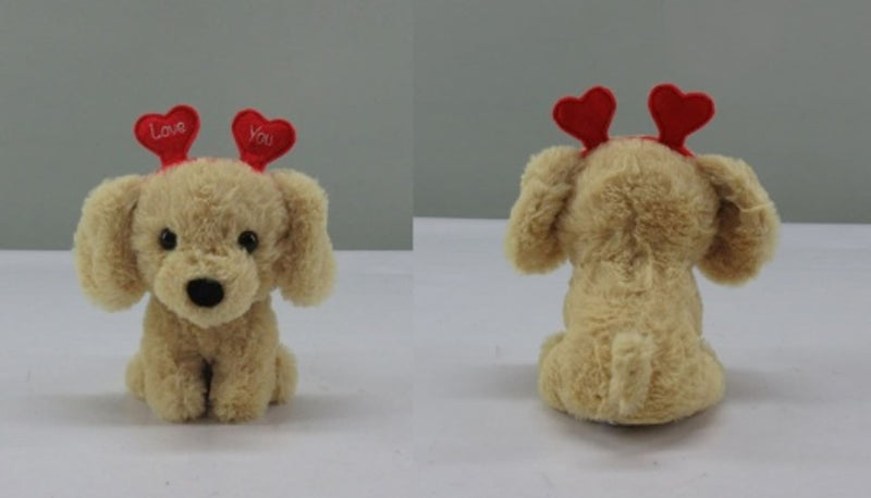 Valentine's Day Plush Dog with Heart Headband Gift for Valentine's/Anniversary Day, 6.5-in E3