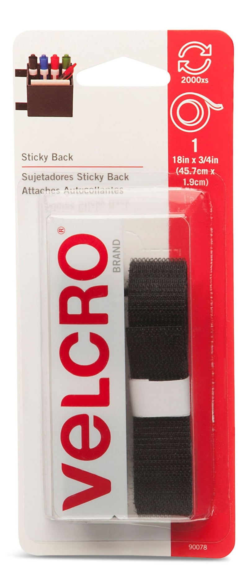 Velcro Adhesive General Purpose Sticky Back Tape, Black, 18 x 3/4-in, 1-pk Y9