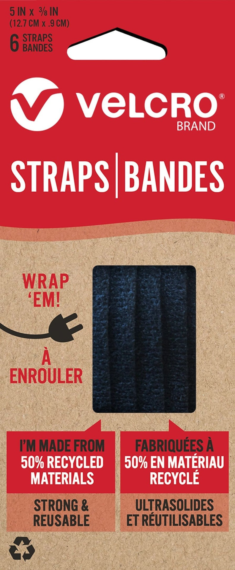Velcro Adjustable Reusable Eco Pre-Cut Straps, Black, 5 x 0.3-in, 6-pk G2