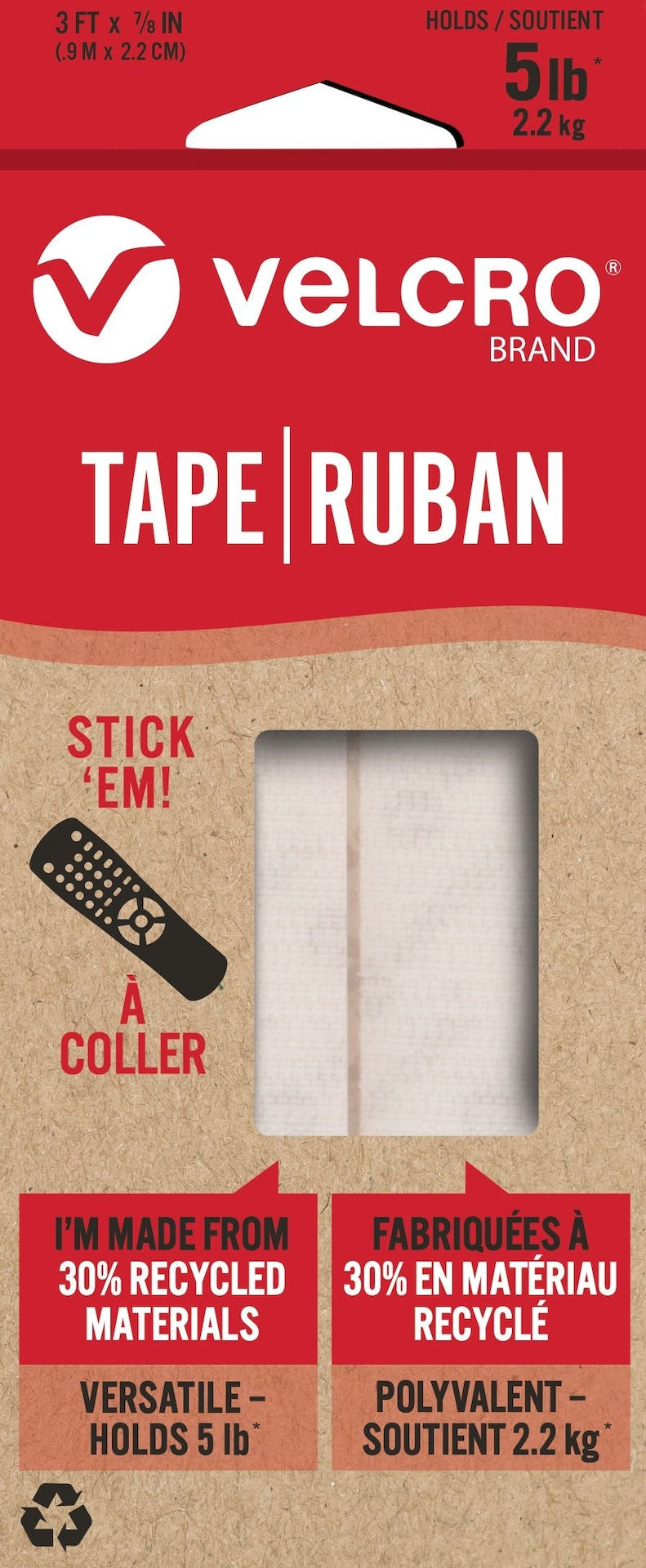 Velcro Durable Reusable Eco Tape, White, 5-lbs, 3-ft x 0.7-in G5