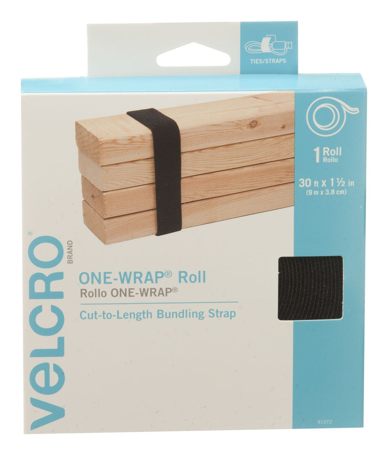 Velcro ONE-WRAP Adjustable Reusable Velcro Hook and Loop Strap, Black Roll, 30-ft x 1-1/2-in, 1-pk H3