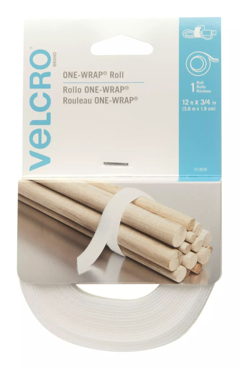 Velcro ONE-WRAP Adjustable Reusable Velcro Hook and Loop Strap, White Roll, 12-ft x 3/4-in, 1-pk T6