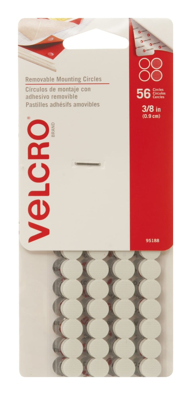 Velcro Removeable Adhesive Peel and Stick Mounting Circles, White, 3/8-in, 56-pk F8