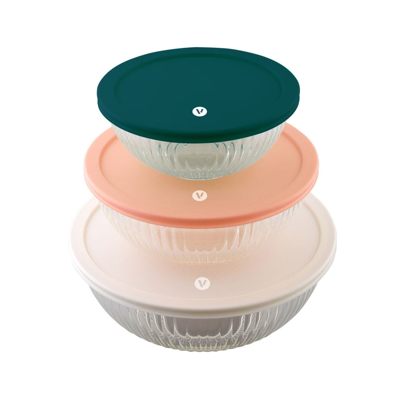 Vida 6 piece nesting glass bowl set with lids G3