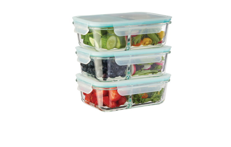 Vida by PADERNO Glass Clip Food Storage Container Set with Compartments and Leakproof Lids, 3 Count X9