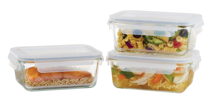 Vida by PADERNO Glass Clip Lid Food Storage Container Set Leakproof, 980-mL, 3 Count X9