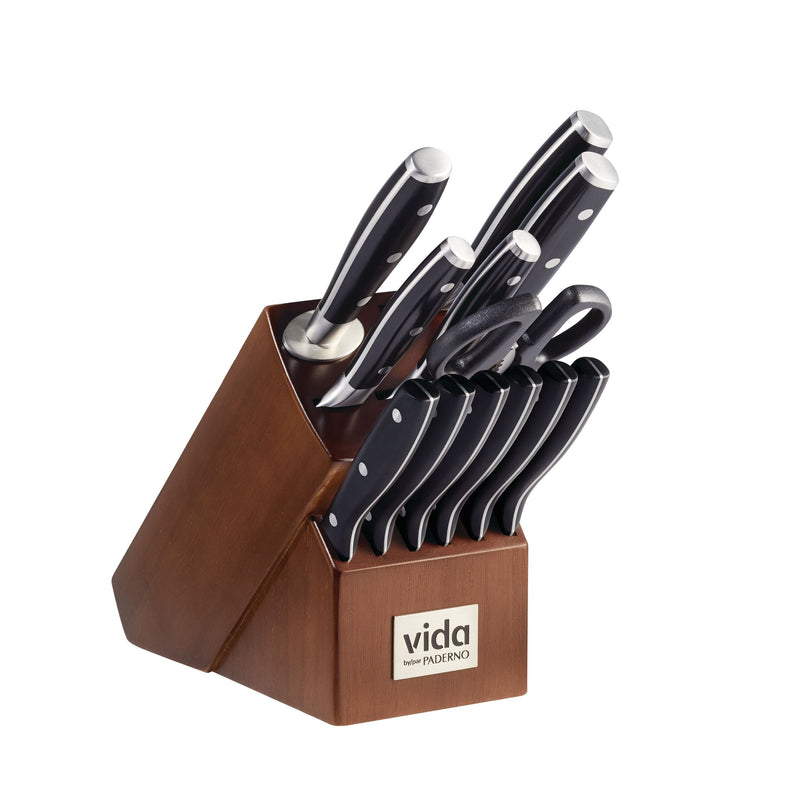 Vida by PADERNO Japanese Steel Knife Block Set, Ergonomic Grip, 14-pc B2