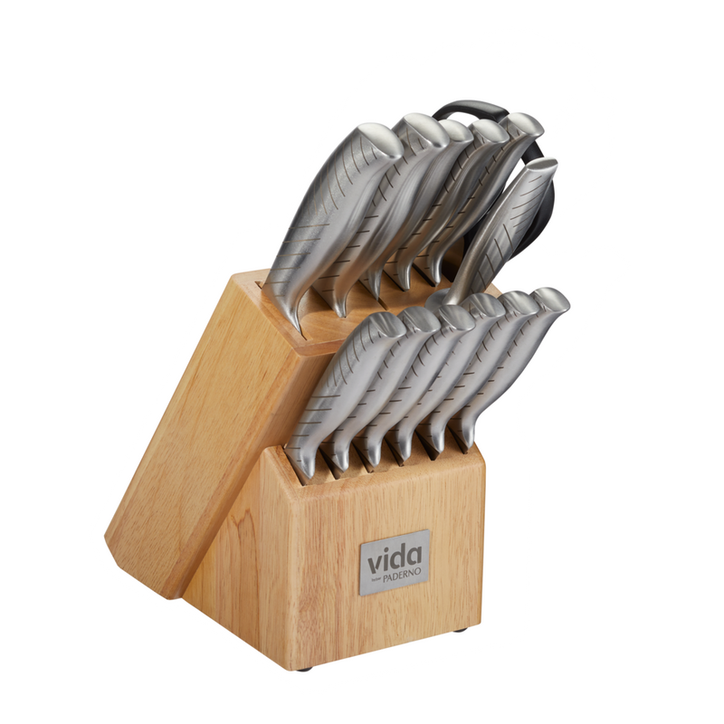 Vida by PADERNO Stainless Steel Knife Block Set, Ergonomic Grip, 14-pc E7