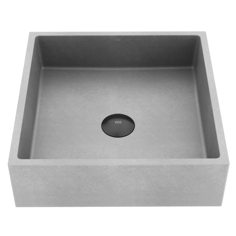 VIGO Alhambra Gothic Concreto Stone 15x15-in Deep Grey Bathroom Sink/Basin with Square Vessel J9